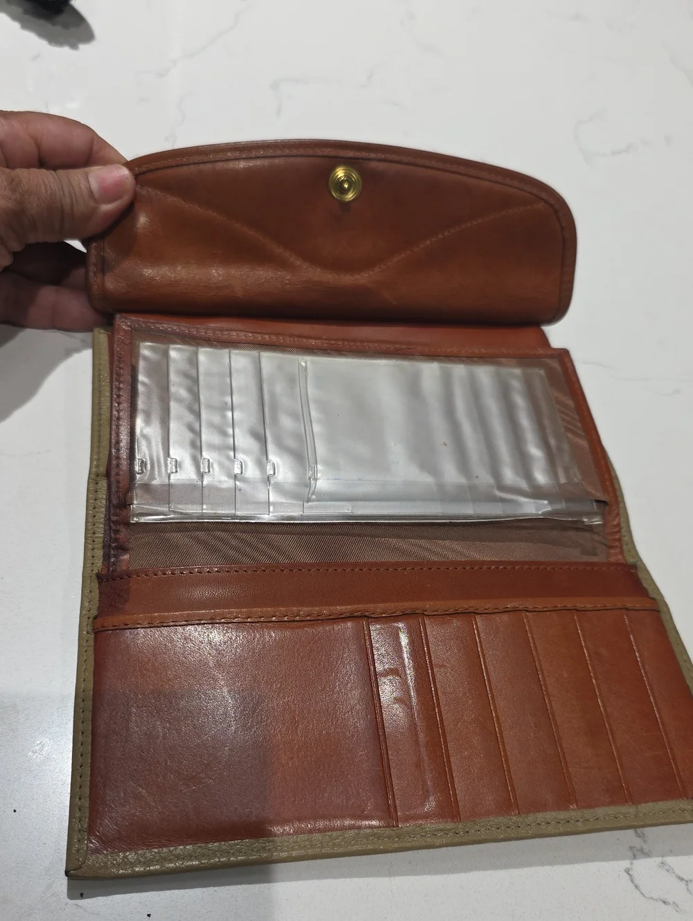 Dooney & Bourk Vintage Two-Tone Leather Clutch Wallet - Taupe and Chestnut